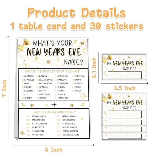 What's Your New Years EVE Name Game - 1 Game Sign 30 Name Stickers