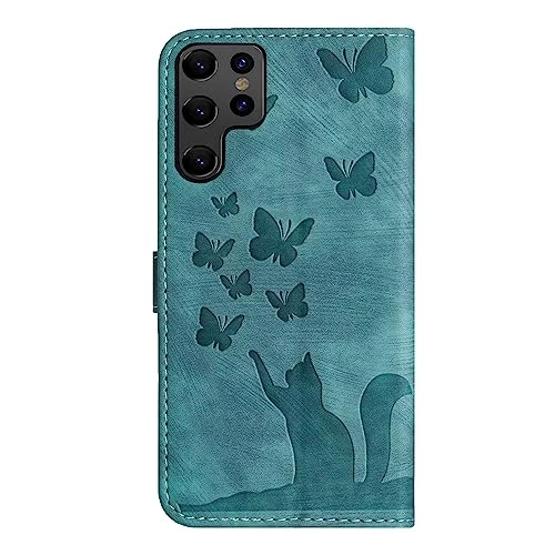 Cute Cat Case Wallet for Samsung Galaxy S22 Ultra - Leather