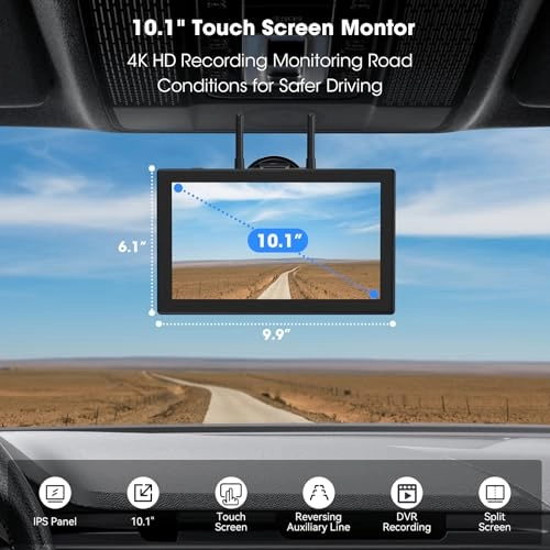 Magnetic Wireless Backup Camera - 3 15000mAh + 10.1" DVR Monitor System - 4K