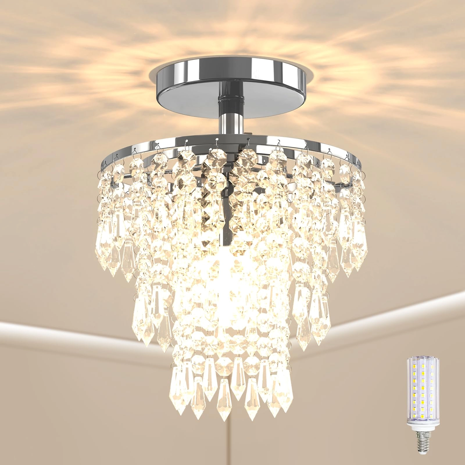 Bacane 3 Tier Raindrop Crystal Ceiling Lamp