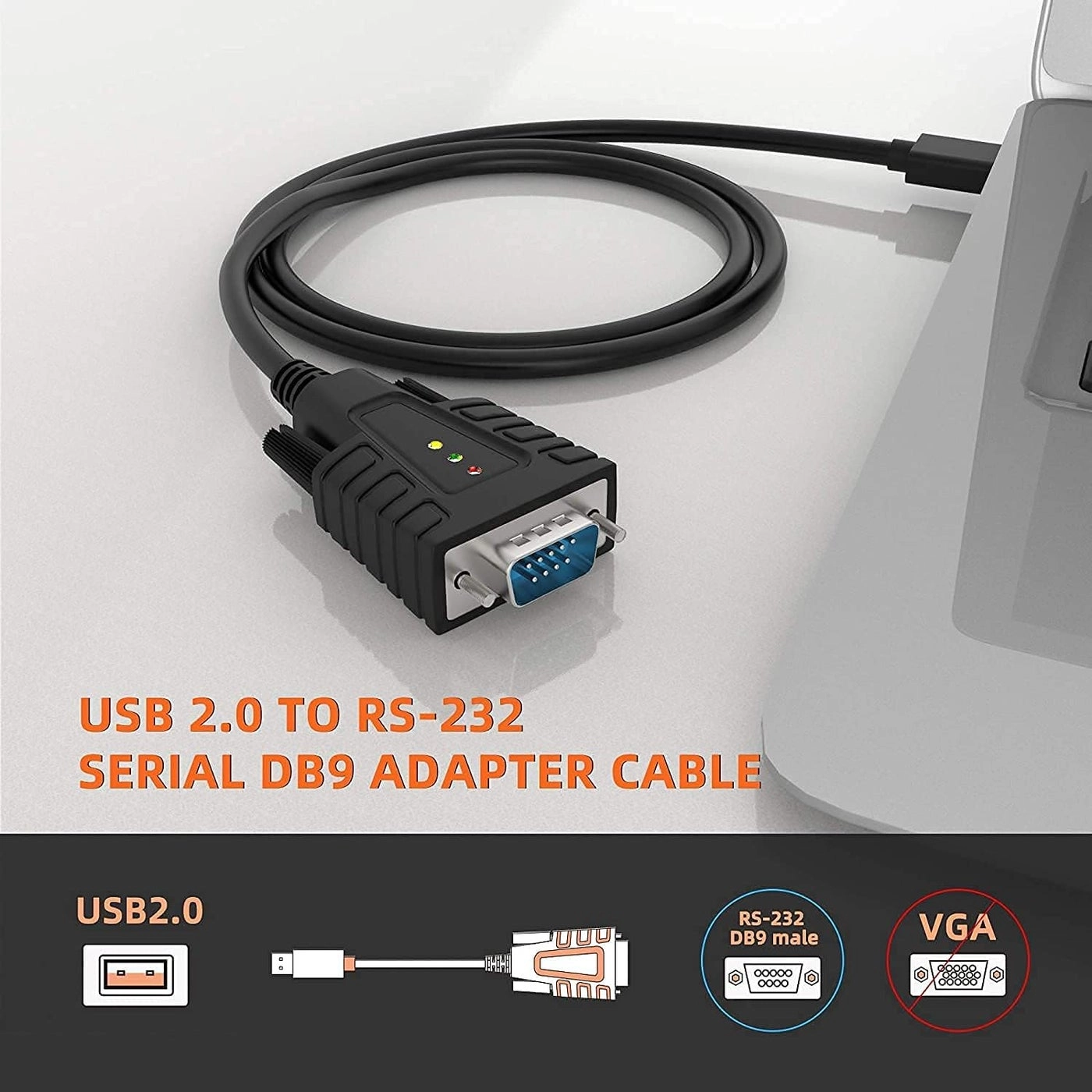 USB232A-B-A - USB to Serial (DB9) Adapter 3 LEDs 2-Piece/Package