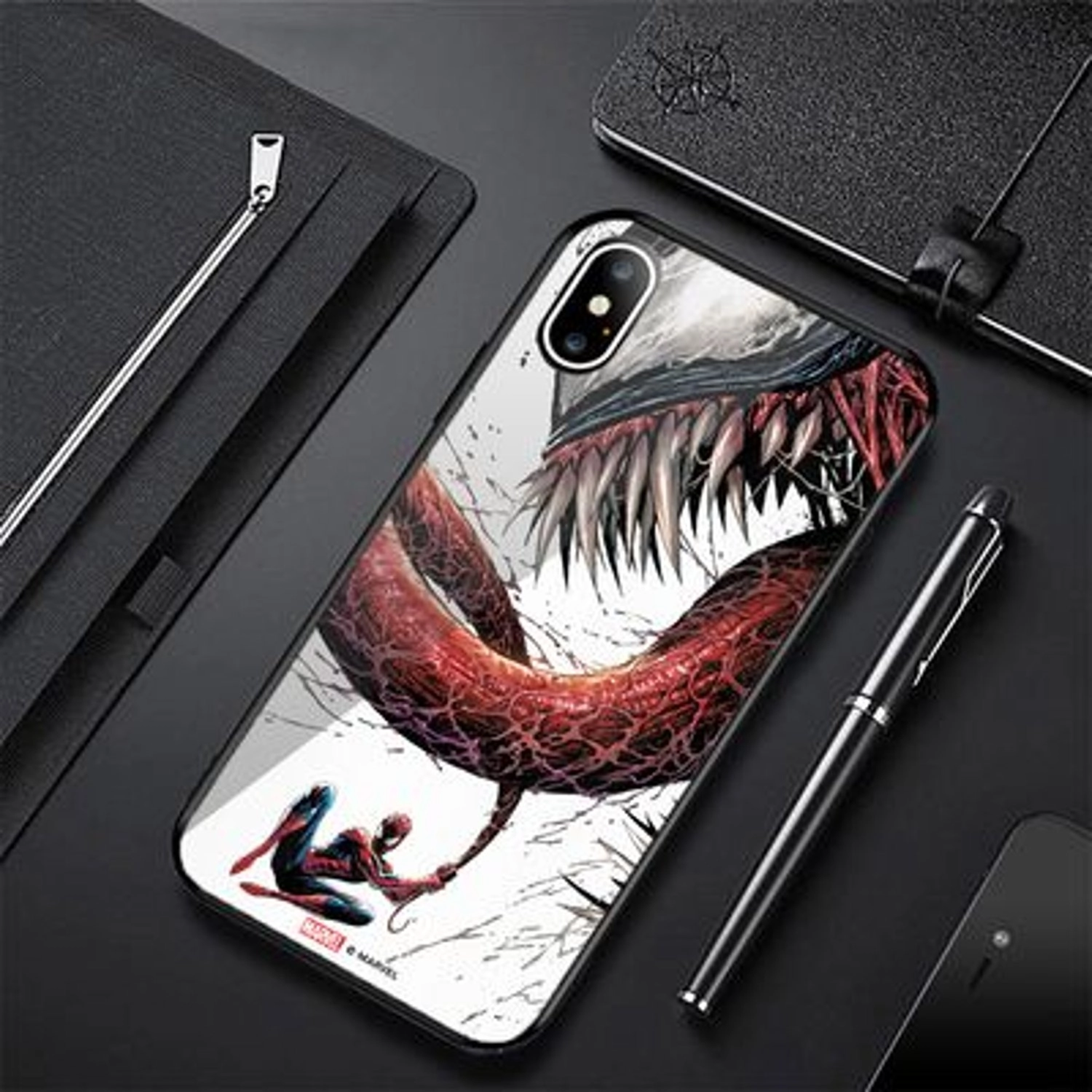 Spiderman And Venom iPhone XS Cover Back Case - TPU Bumper Case + Tempered Glass Back for iPhone Xs