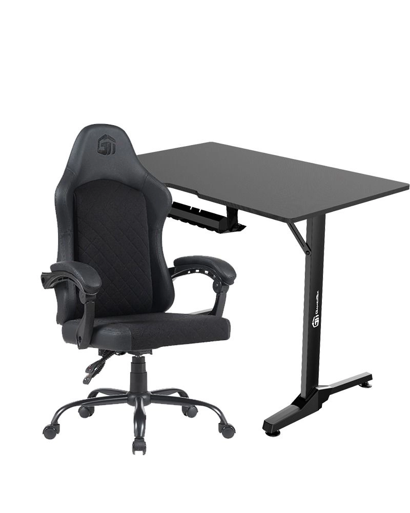 GamerTek Alpha Gaming Desk - 100cm x 60cm Black + Vanguard Gaming Chair - Fabric 120KG