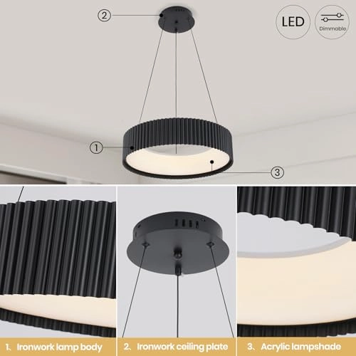 Round LED Chandelier - 3000K–6000K Dimmable