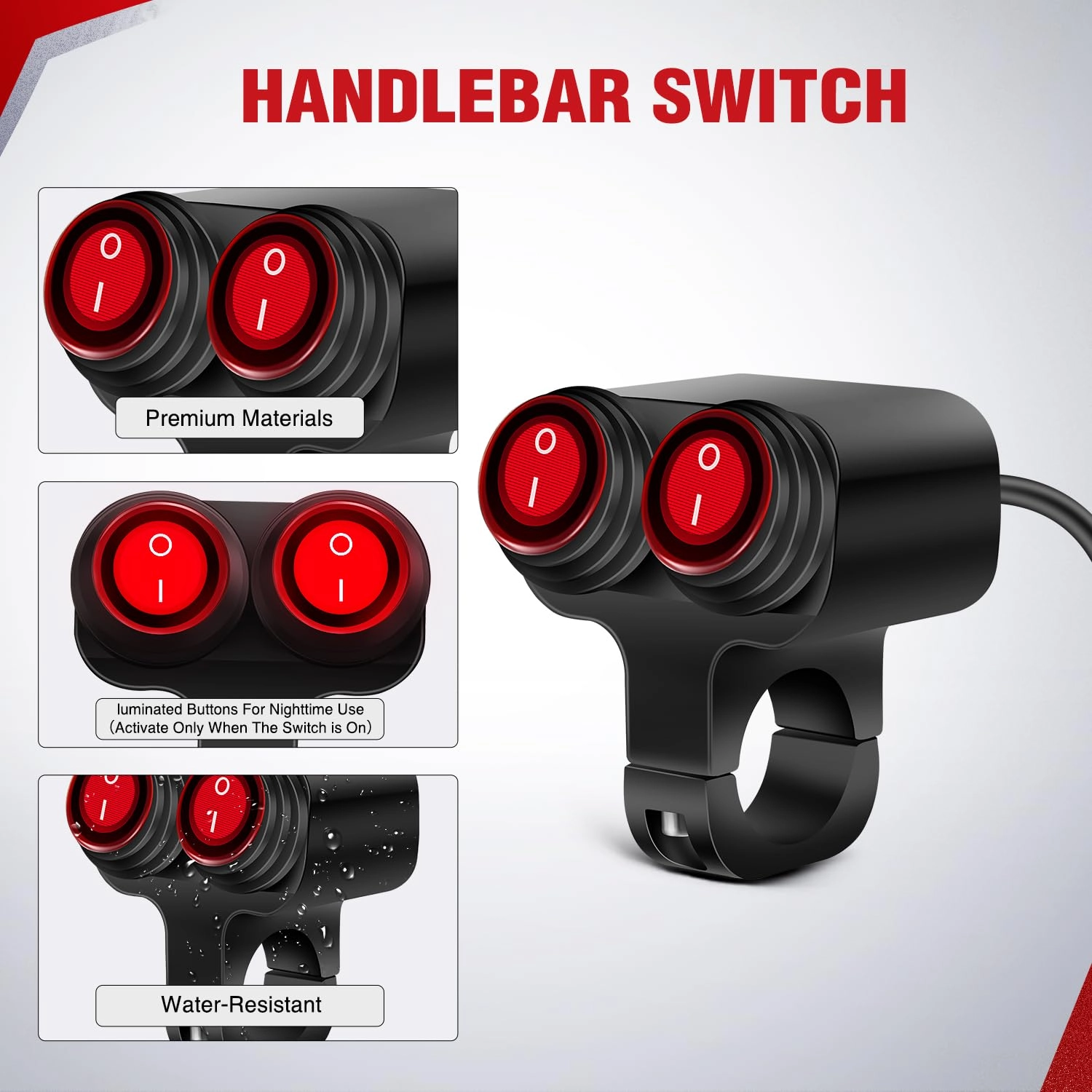 Motorcycle Handlebar Switch - 12V Dual Push Button Waterproof