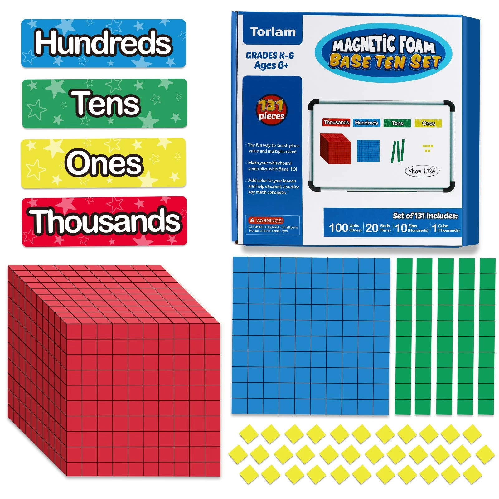 MZA STORES Magnetic Base Ten Blocks - K-3 131 pieces