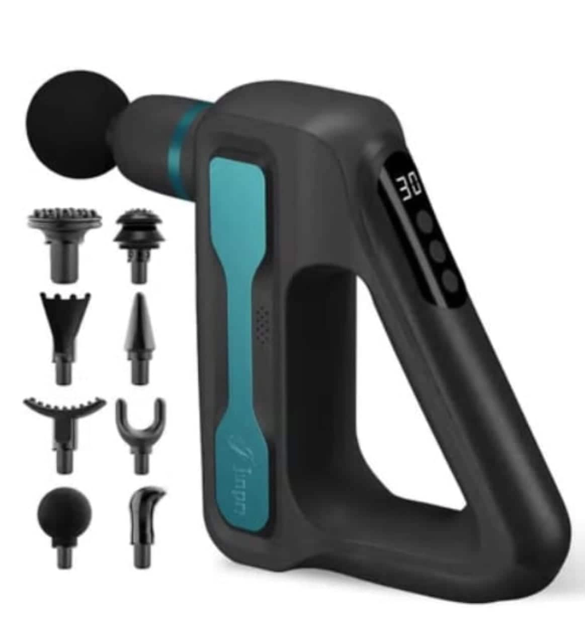 Everlyn BlueX Deep Tissue Body Massager Gun - 8 Replaceable Massage Heads 32 Speed Levels