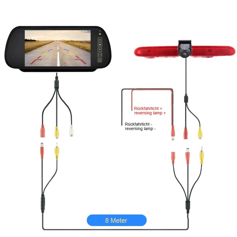 Brake Light Reversing Camera + Rear View Mirror Monitor - Night vision 628 x 586 pixels