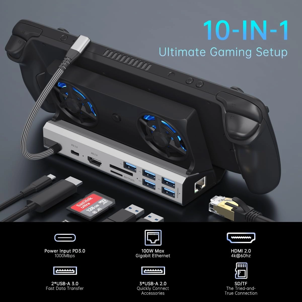 Steam Deck Dock - 11-in-1 Dual Cooling Fans 4K