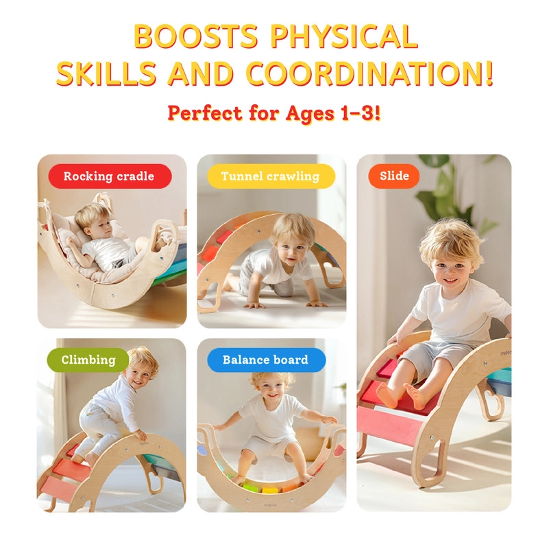 Rainbow Wooden Climber - 4-in-1 With Cushion