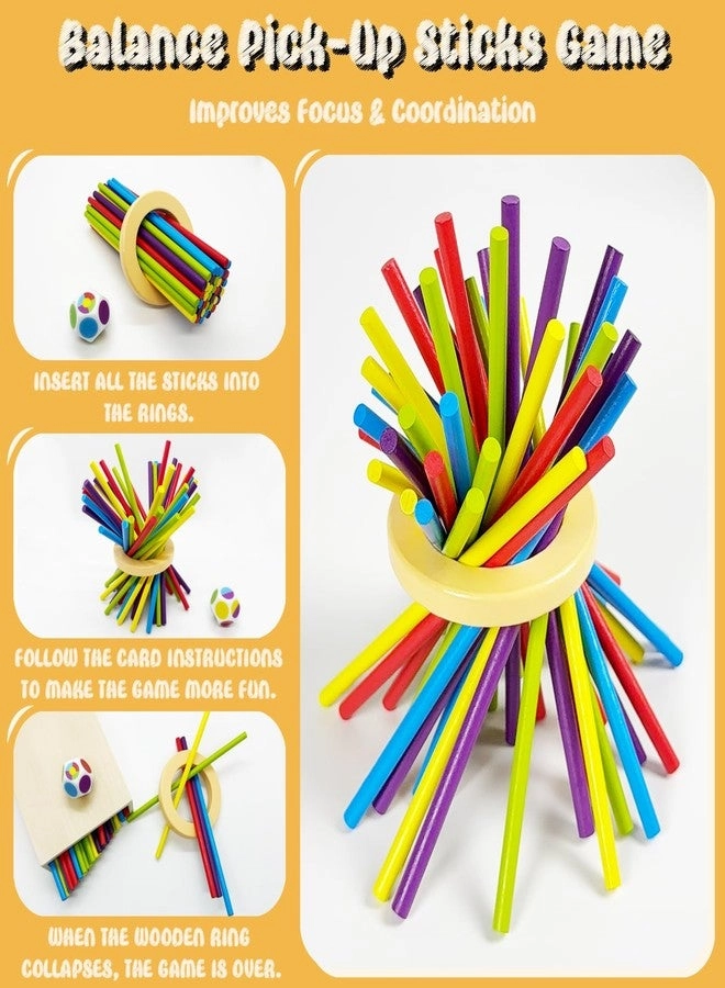 4-in-1 Board Game - Wooden Sorting & Stacking Pick-up Sticks Ball Drop Tower