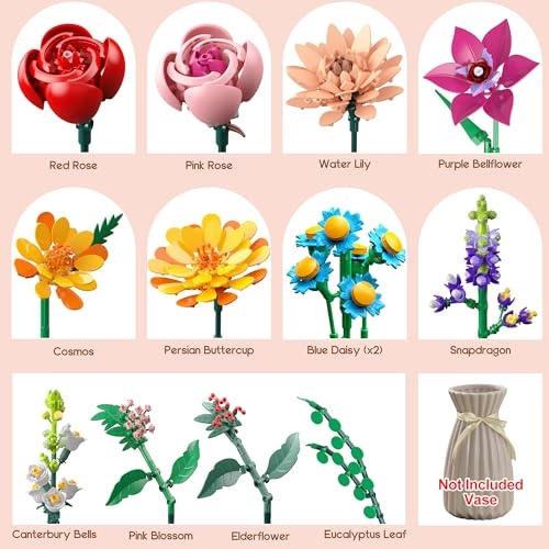 Flowers Bouquet Building Set - 887 Pcs