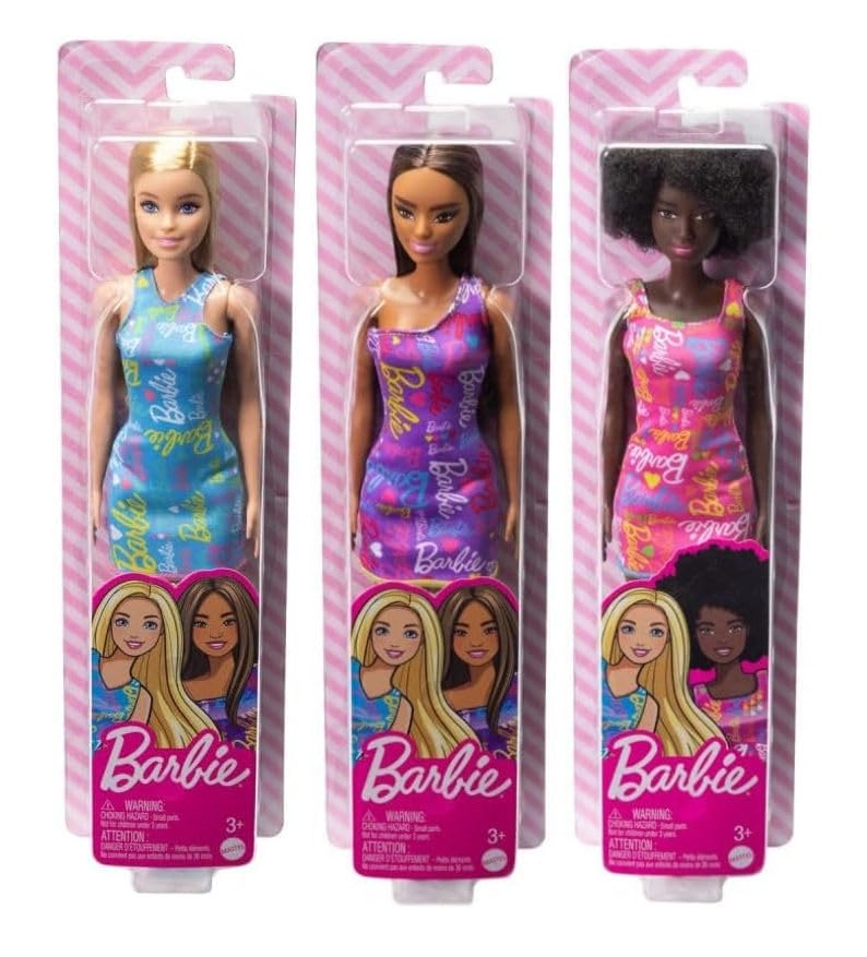 Barbie Fabulous Dolls - Logo Print Dress Blue Purple Pink Ages 3+ Bundle