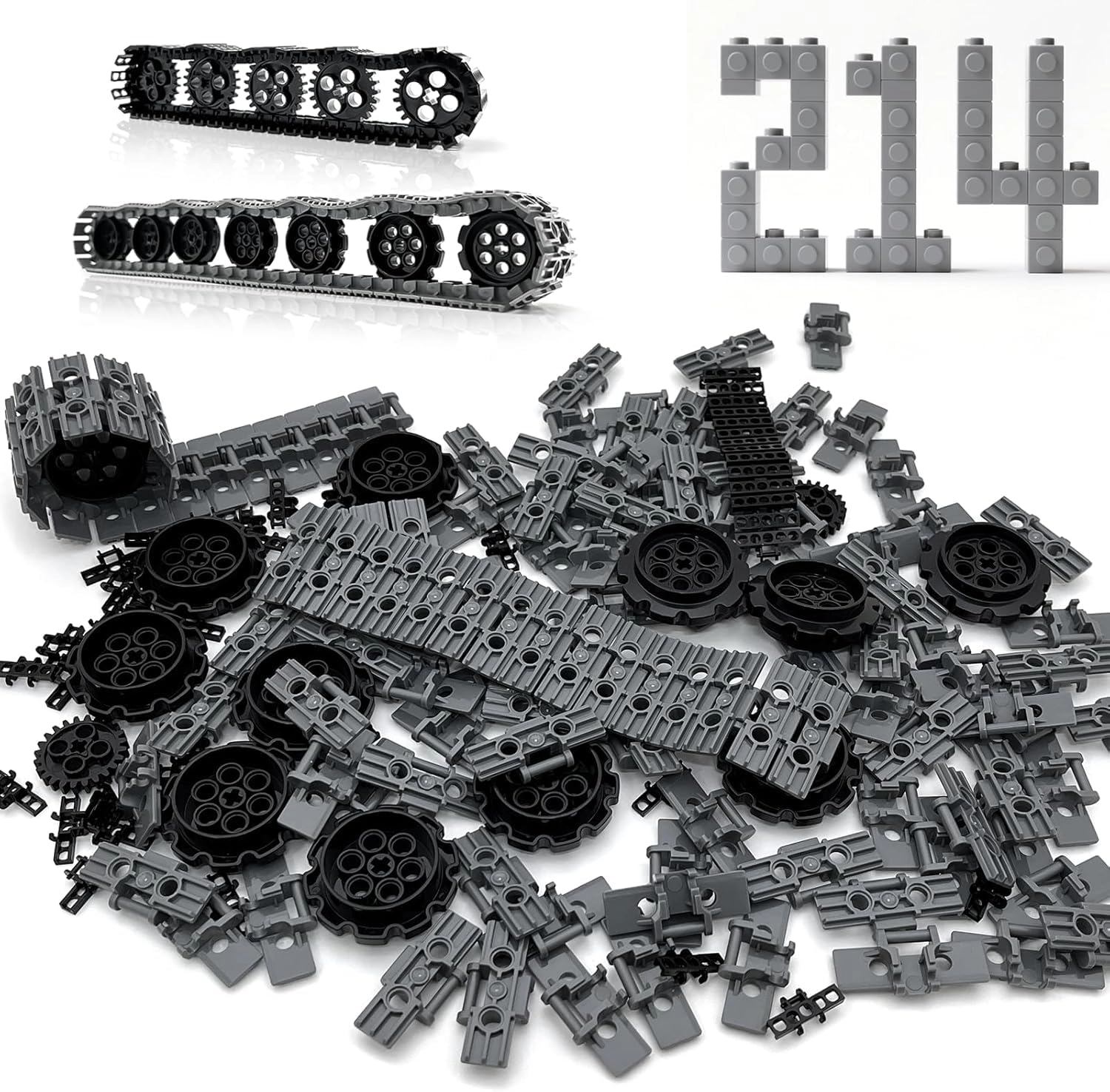 TZBTSTEAM Technical Tank Track & Wheel Set - 214PCS Black