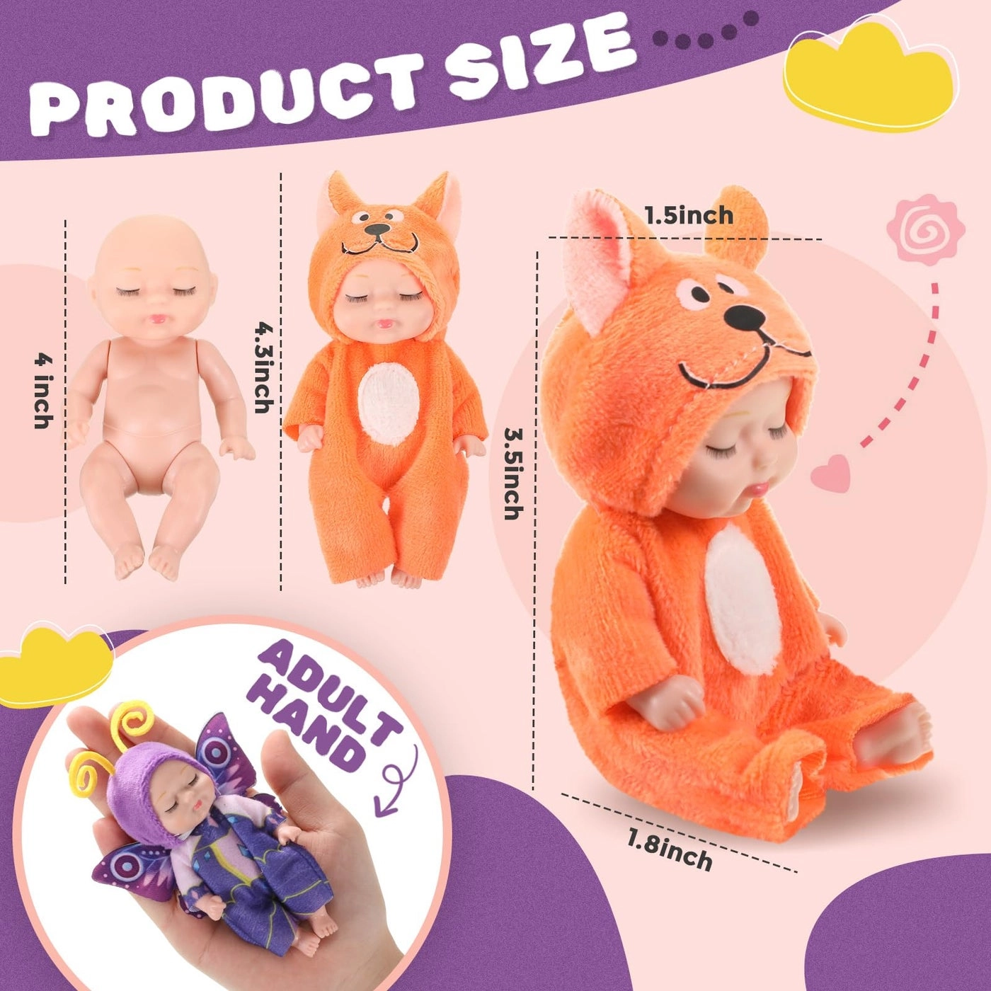 Reborn Baby Doll - 4 Inch Animal Clothes 4 Pcs Bundle