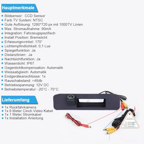 Rear View Camera - Night vision 1280 x 720 pixels