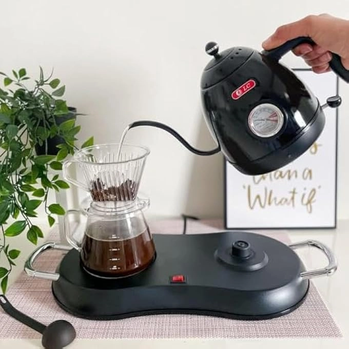 Premium Luxury Specialty Coffee Maker Set - Electric Pour Over Kettle Thermometer Glass Carafe Gooseneck Auto ShutOff