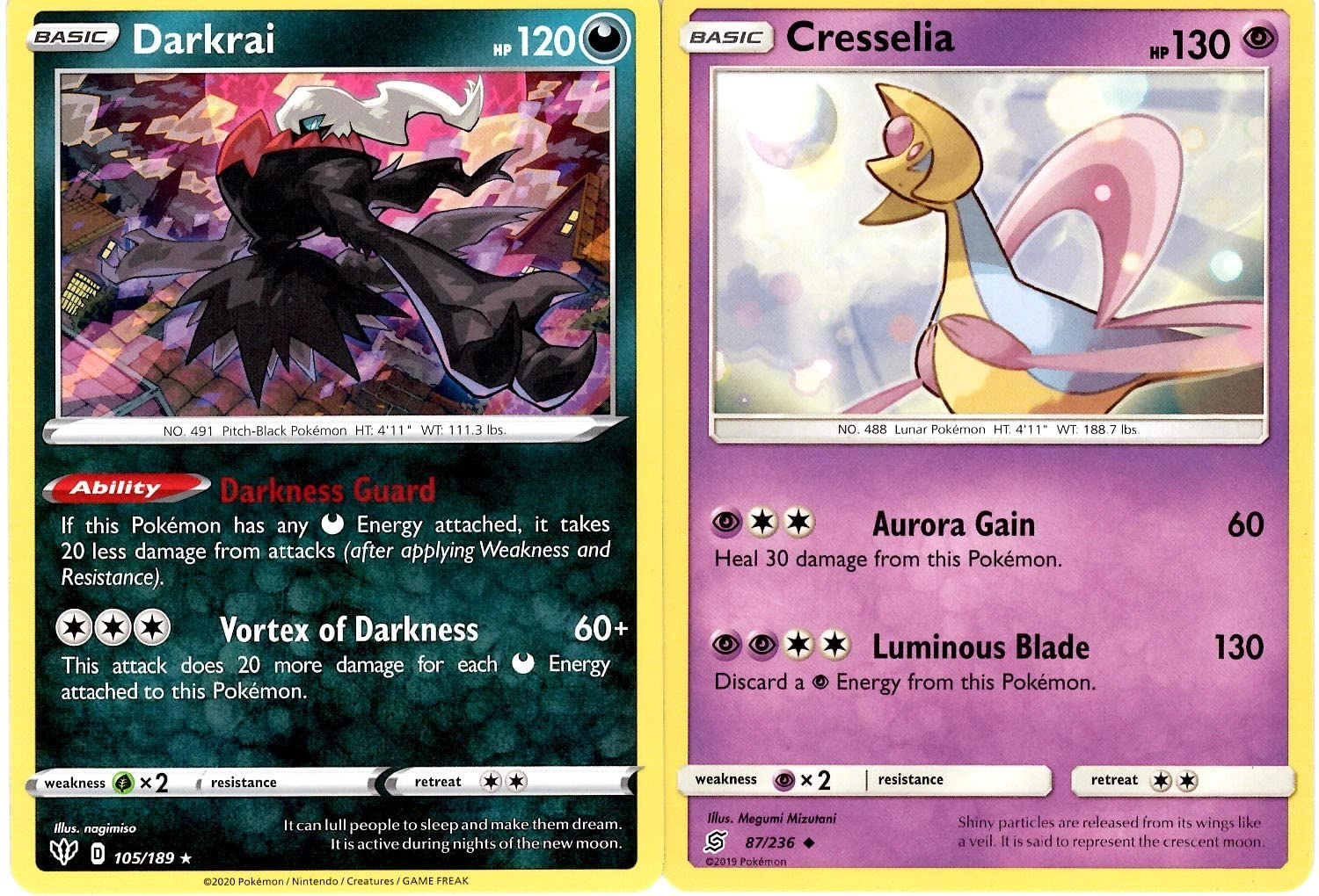 Pokémon Darkrai 105/189 & Cesselia Legendary Card Set - Darkness Ablaze - Sword & Shield