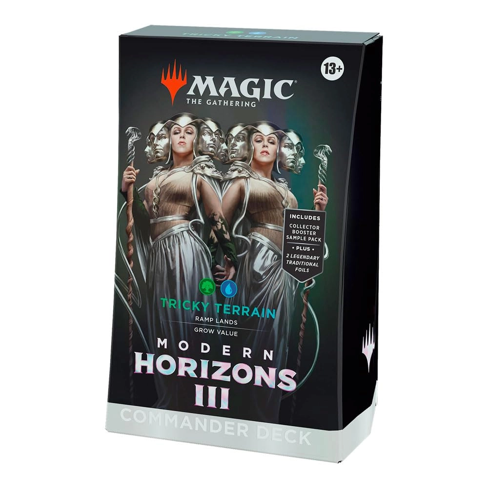 Wizards of the Coast Modern Horizons 3 Tricky Terrain Commander Deck - 100-Card English Version + Collector Booster Sample Pack - 2-Card