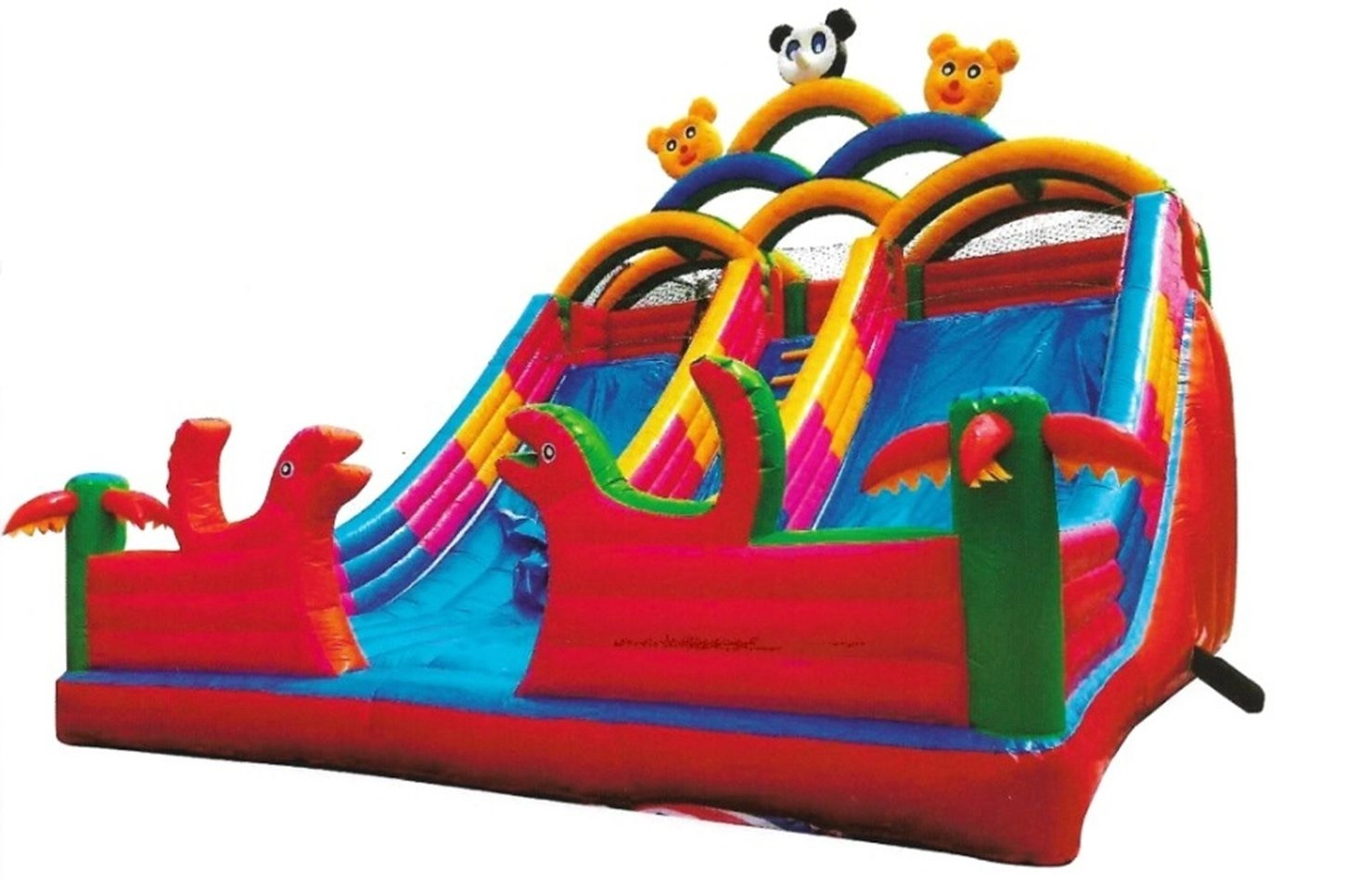 Jungal Bear Bouncy Castle - Double Slide Multi Colour