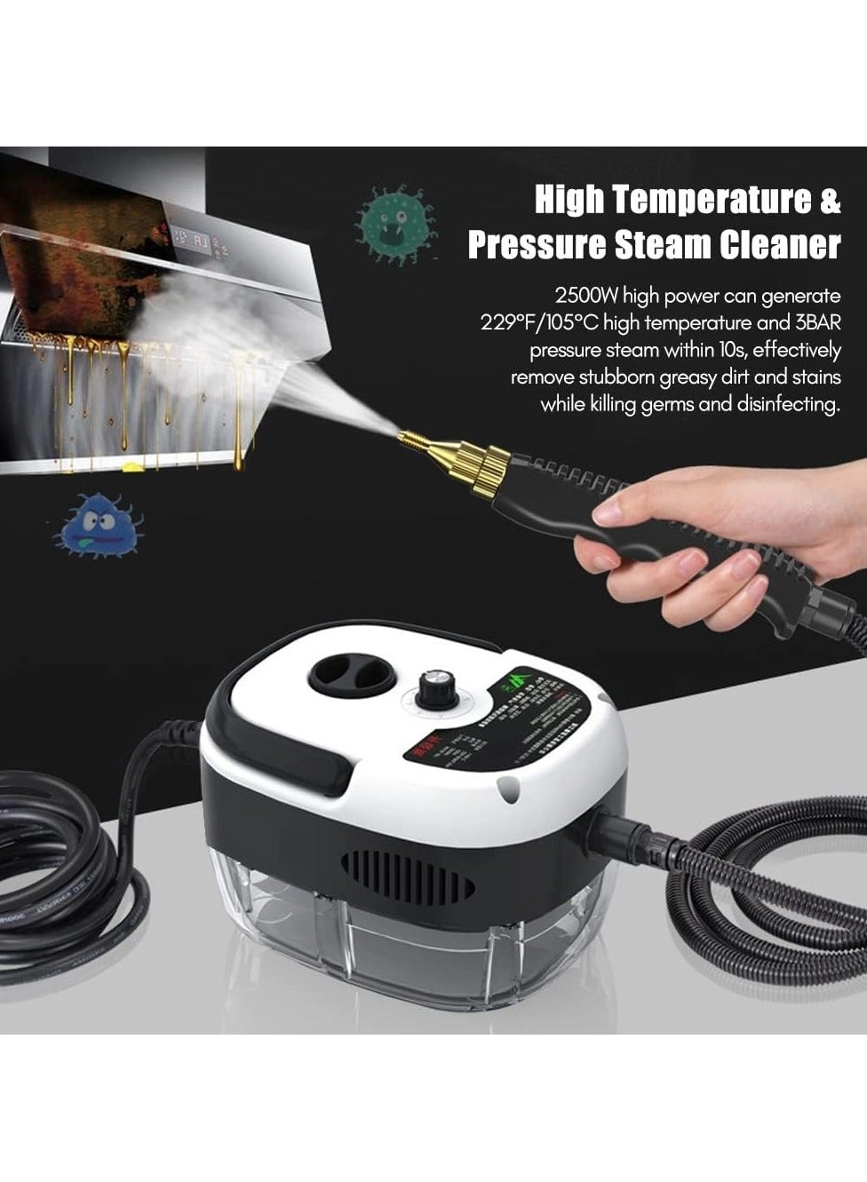 Handheld Steam Cleaner - 2500W 1000 mL 3 Brush Heads