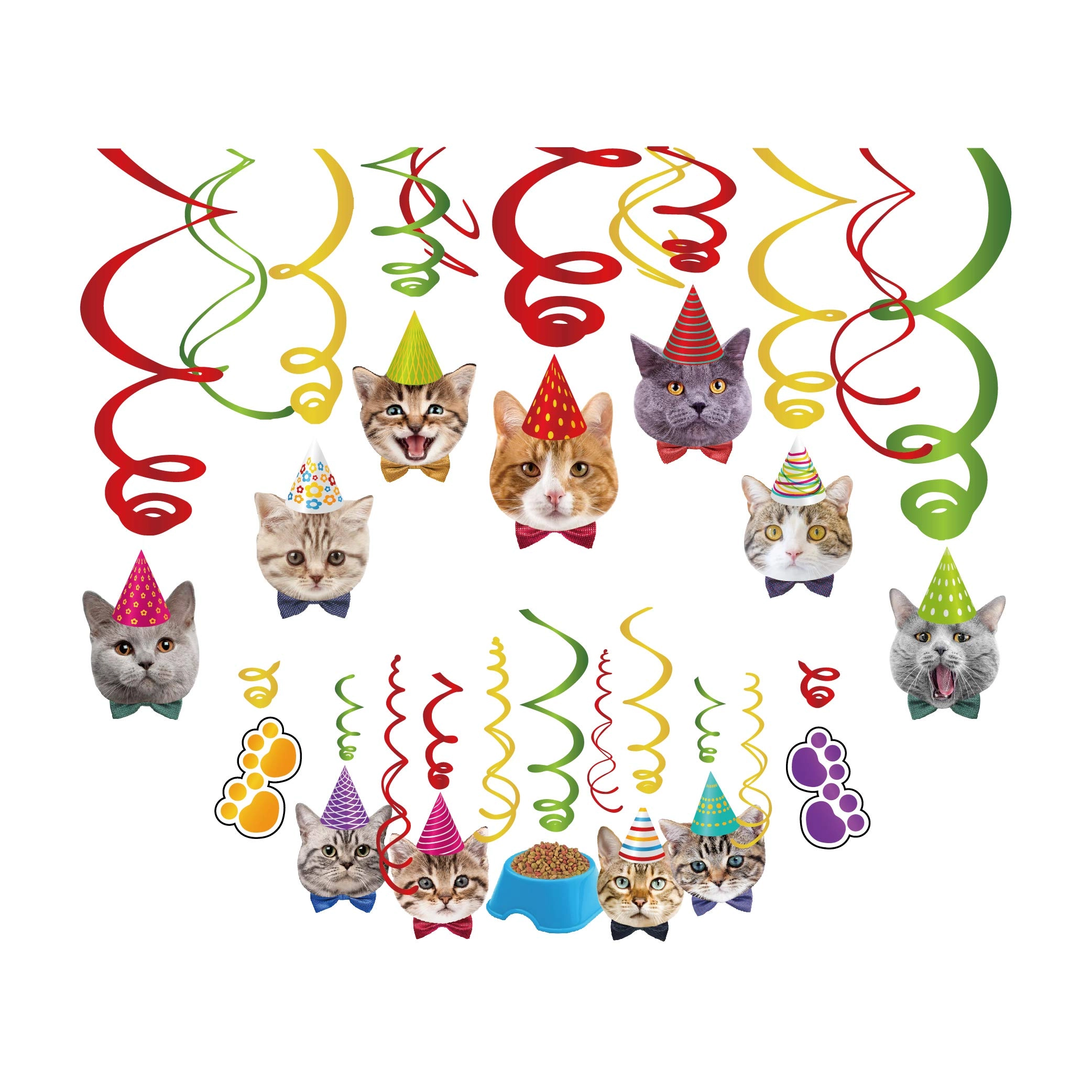 AAON Cat Hanging Swirl Decorations - 30 piece(s) Birthday