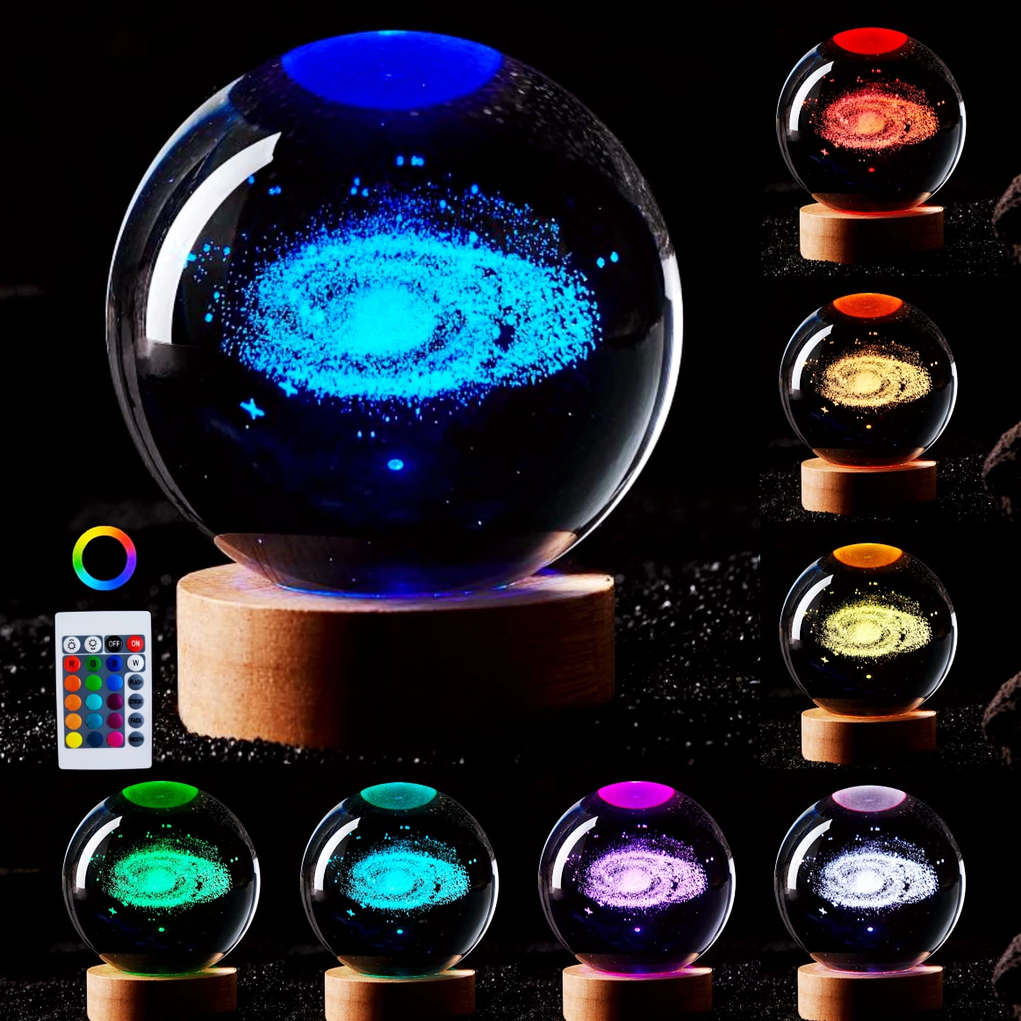 conalisk 3D Crystal Ball Lamp - Hummingbird 16 Colors Dimmable Remote Control