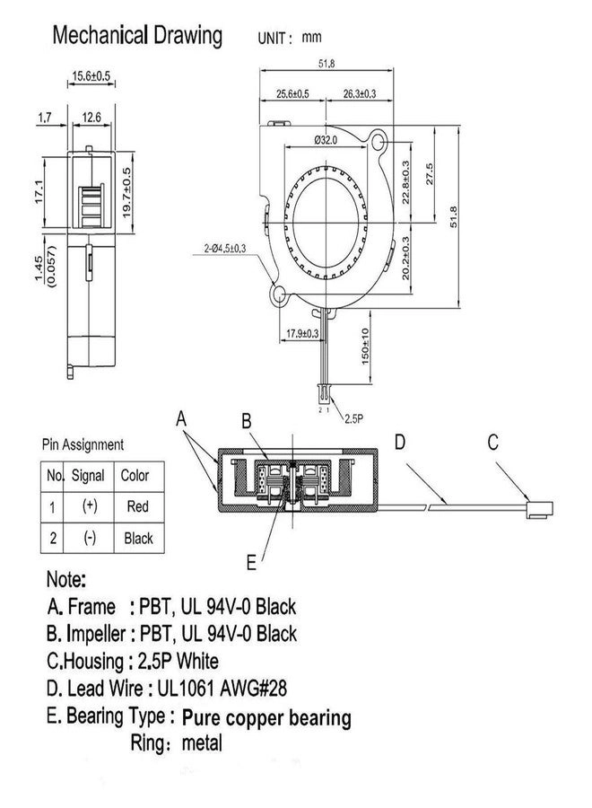 5015 DC Cooling Blower Fan - 4-Pack 50x50x15mm