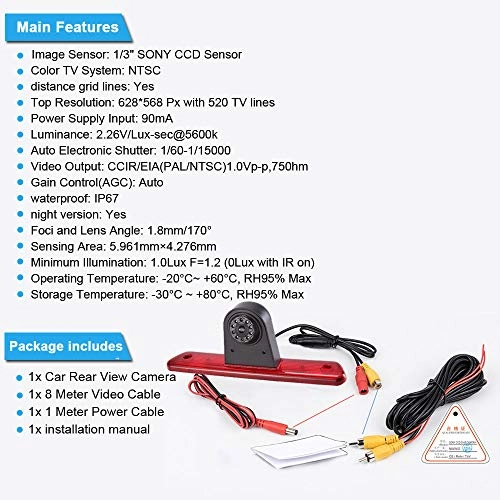 Brake Light Reversing Camera - Night Vision 1280 x 720 pixels