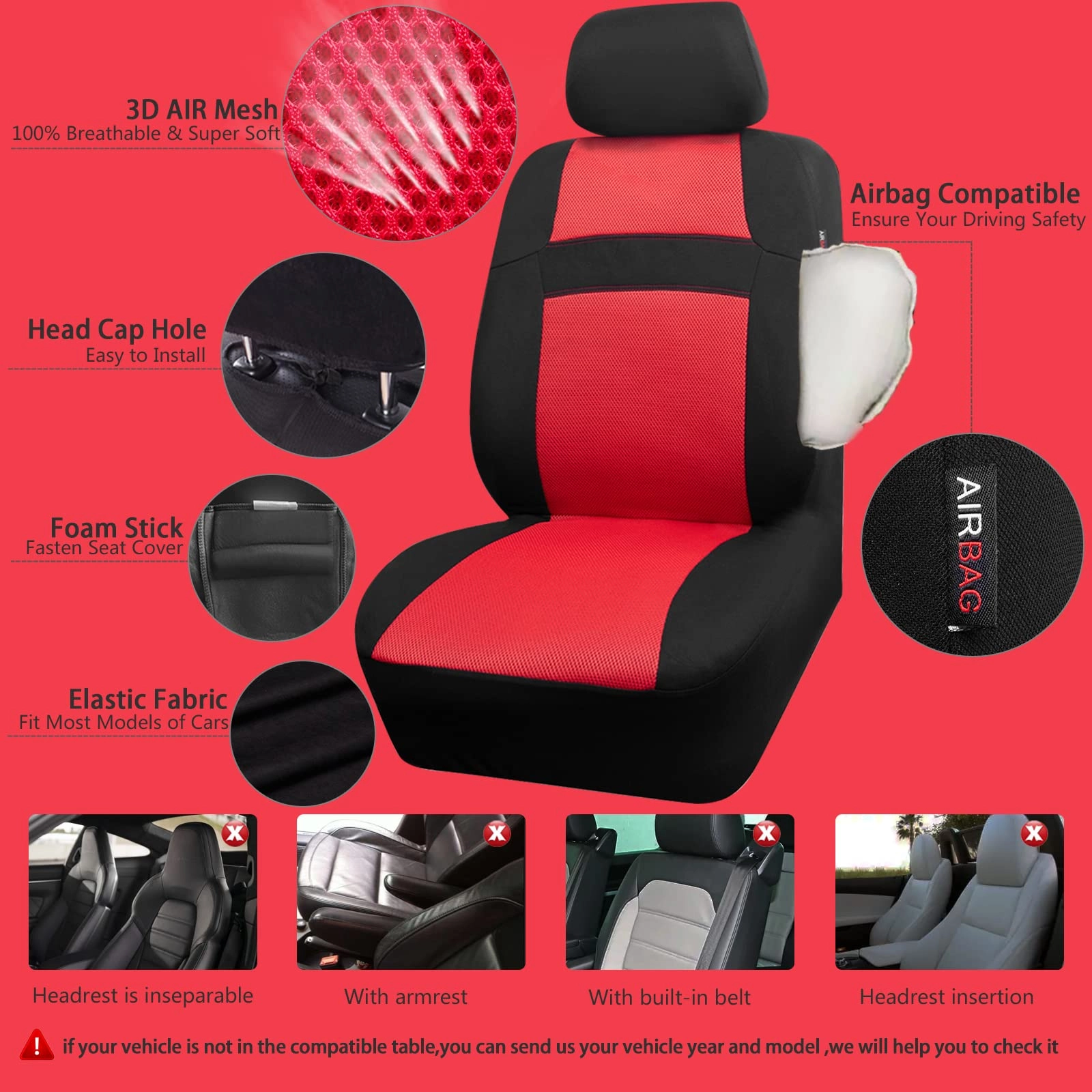Car Seat Covers - Air Mesh Leather + Car Floor Mats - Waterproof + Steering Wheel Cover - Sporty