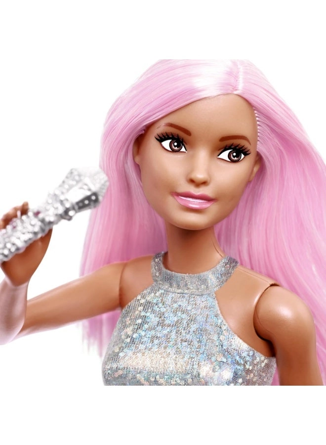 Pop Star Doll - Iridescent Skirt Microphone Pink Hair Ages 3+