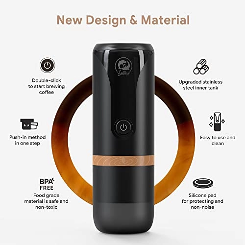 Portable Espresso Maker - 120 Milliliters N espresso capsules and ground coffee