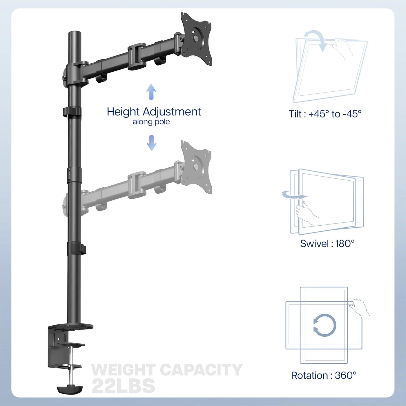 Single Monitor Desk Mount - Single 13 to 38 inch 75x75mm and 100x100mm
