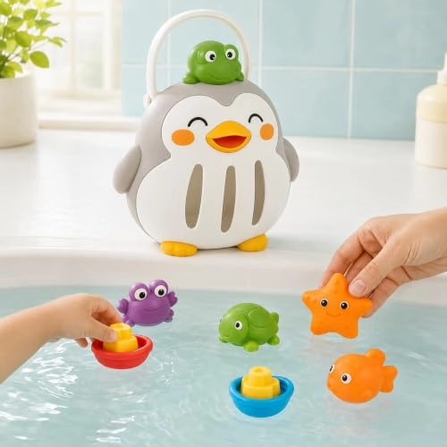 Baby Bath Basket - 8-piece Penguin