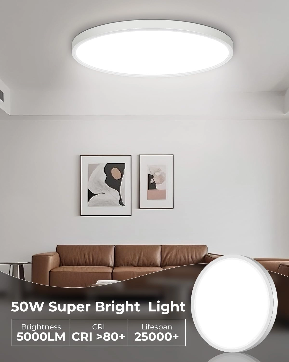 Flush Mount LED Ceiling Light - 3000K 4500K 6000K Dimmable