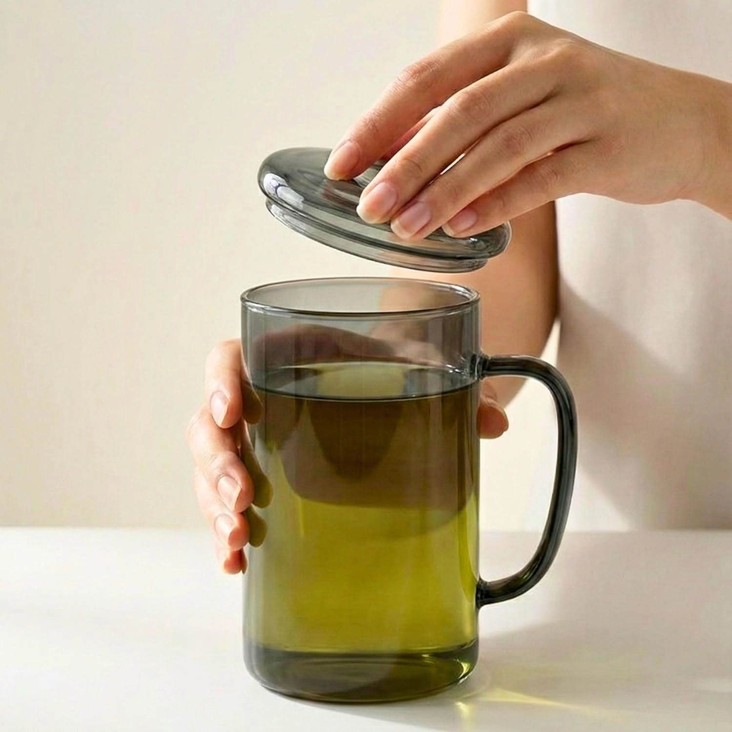 Glass Mug - 1 pcs Infuser Lid Handle - 450 ml