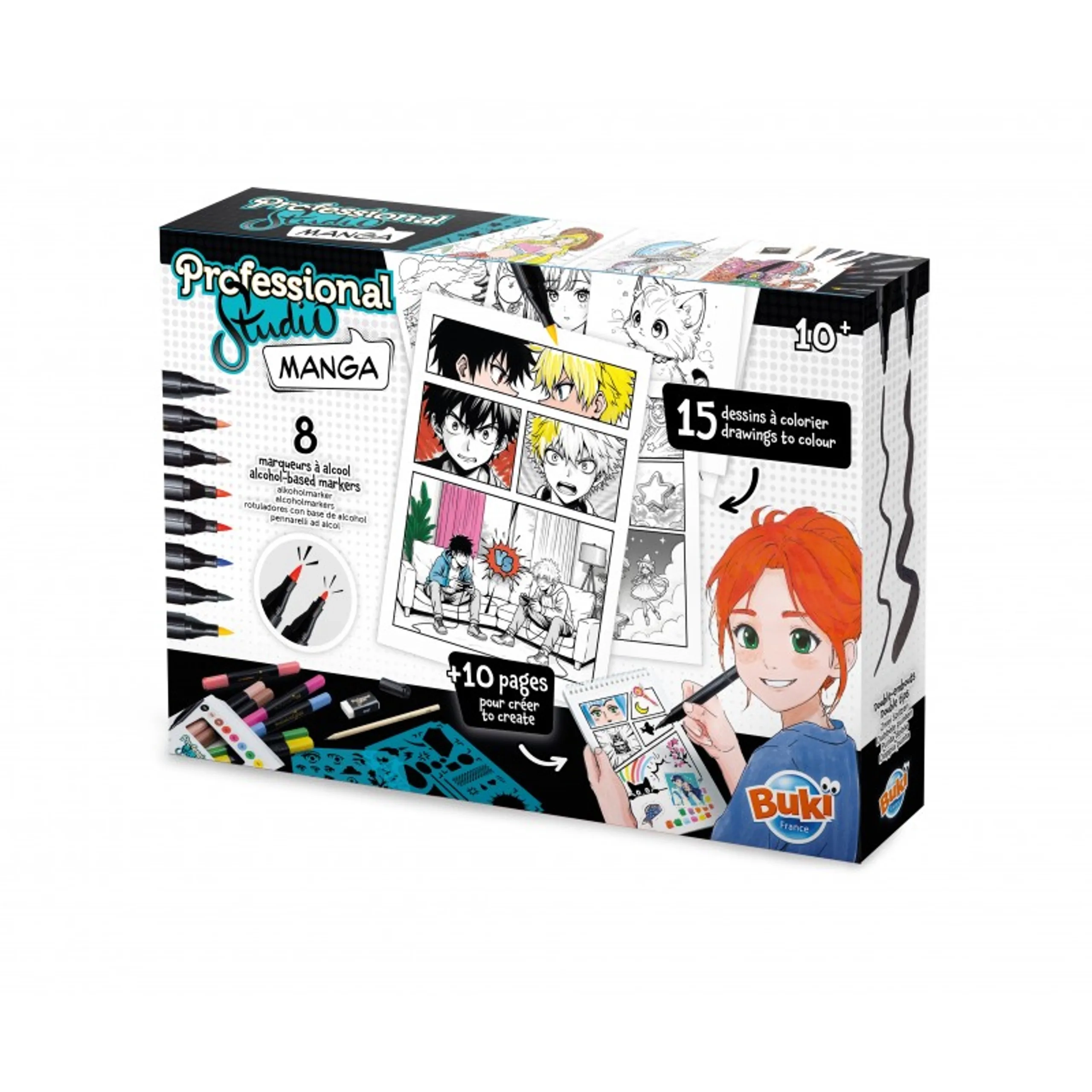 Buki France Professional Studio Manga Kit - 8 alcohol-based markers 1 pencil eraser