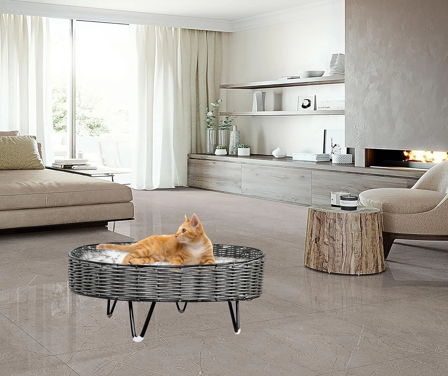 Handwoven rattan pet calming bed - double polyester