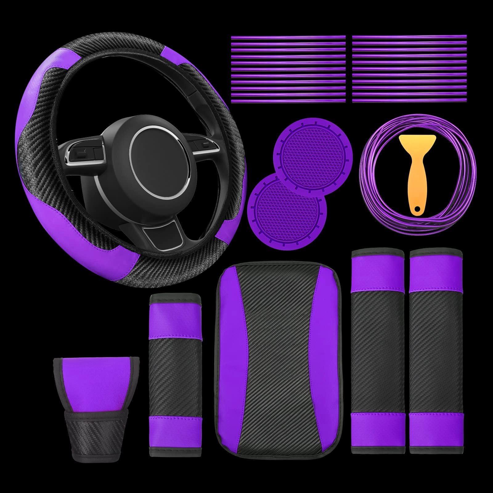 Riakrum Car Accessories Set - Purple Black PU Leather