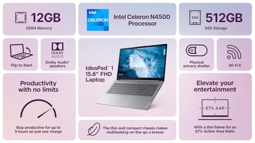 IdeaPad 1 - 15.6'' Celeron 12GB DDR4 512GB SSD