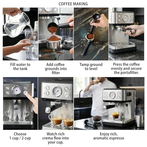 20-Bar Coffee Maker - Milk Frother Hot Water Function