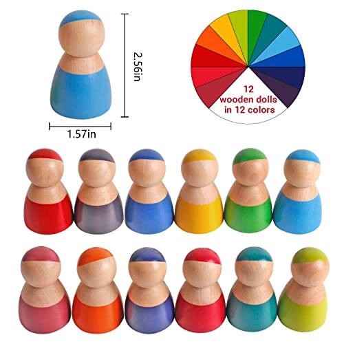 Rainbow Wood Peg Dolls - 3 years and up 12 pieces
