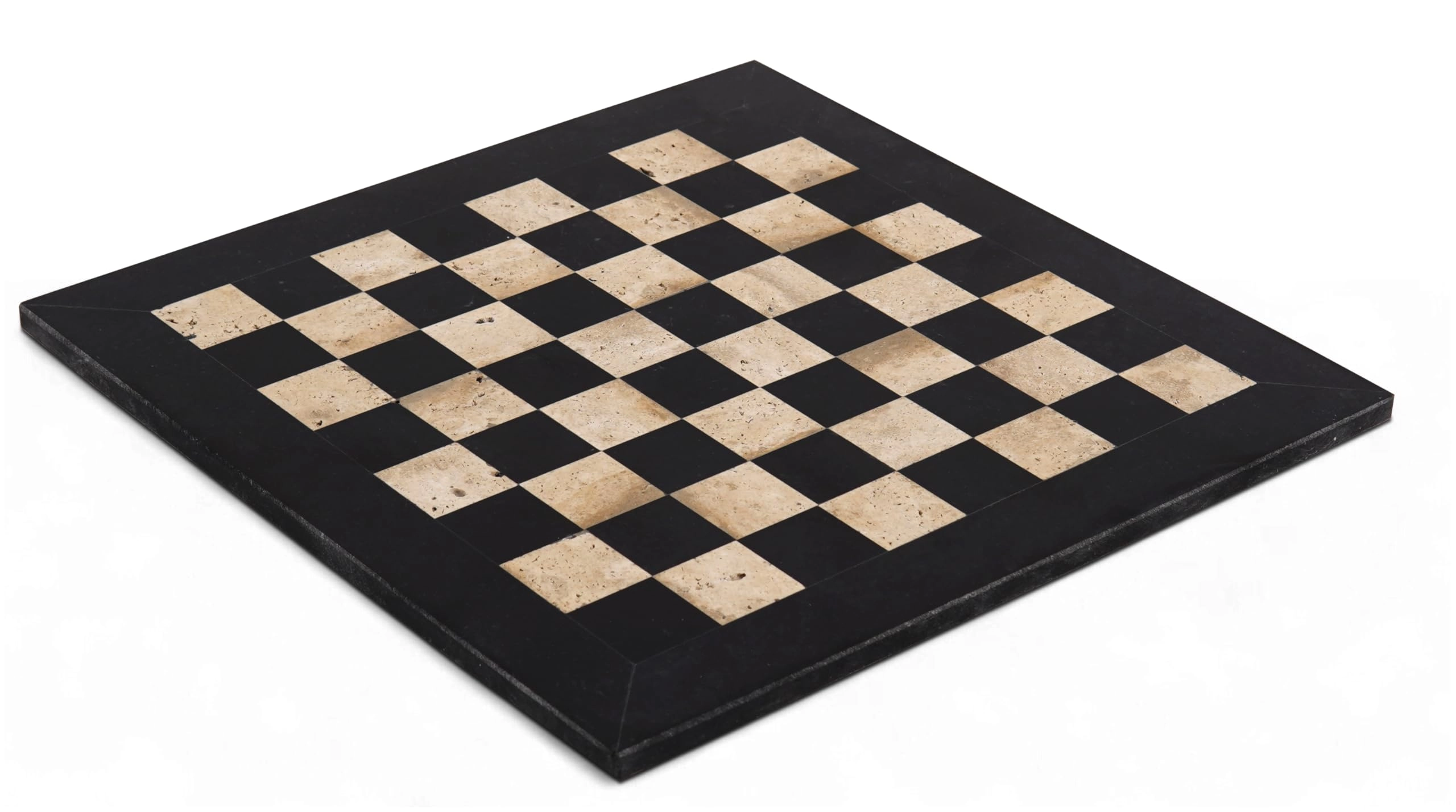 Marble Chess Board - 15 Inch Handmade Travertine and White Stone
