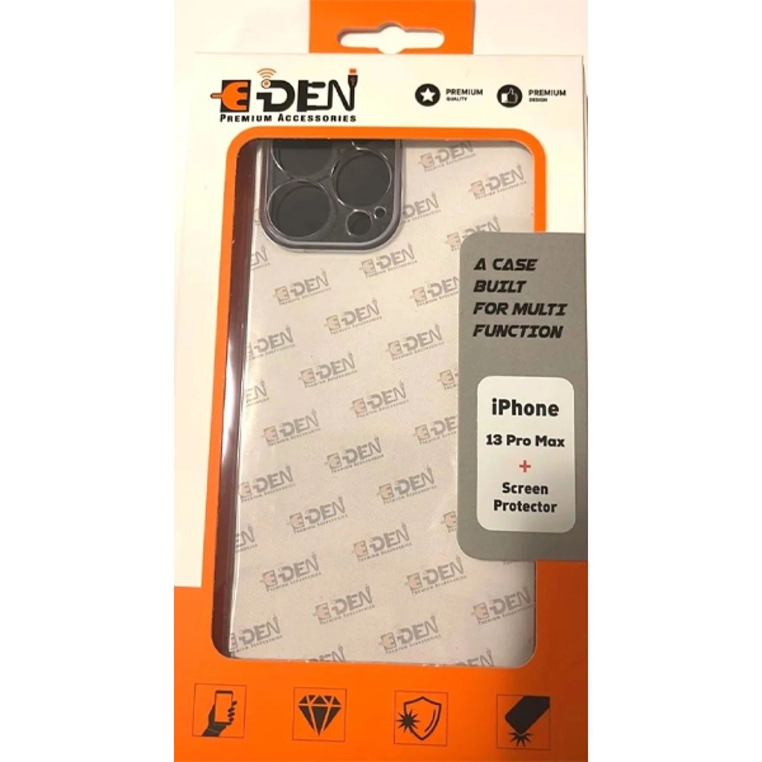 Eden Crystal Clear With Screen Protector Back Case for iPhone 13 Pro