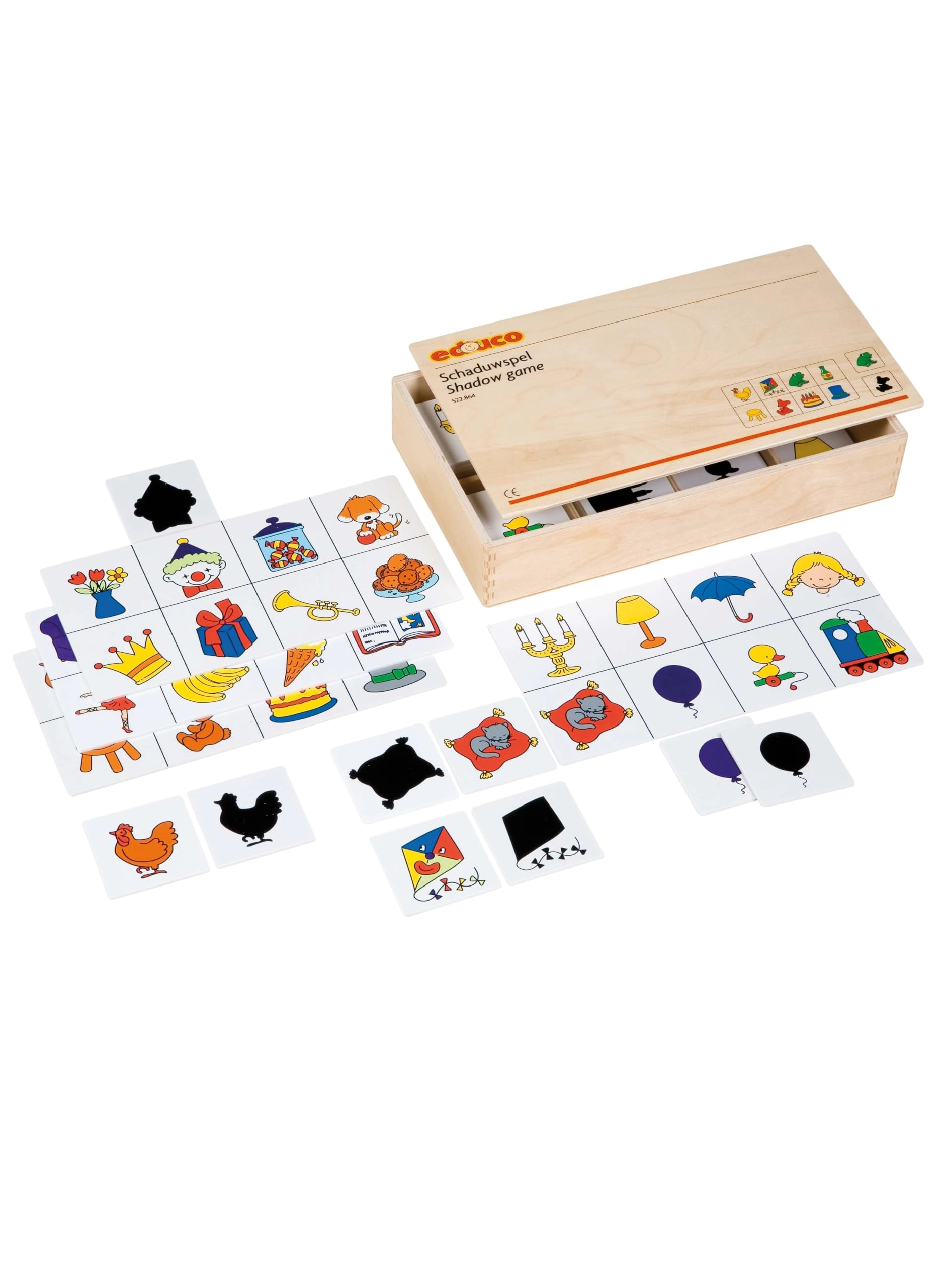 Educo Shadow game - 4 assignment boards 16 image cards in color 16 image cards in black 1 manual