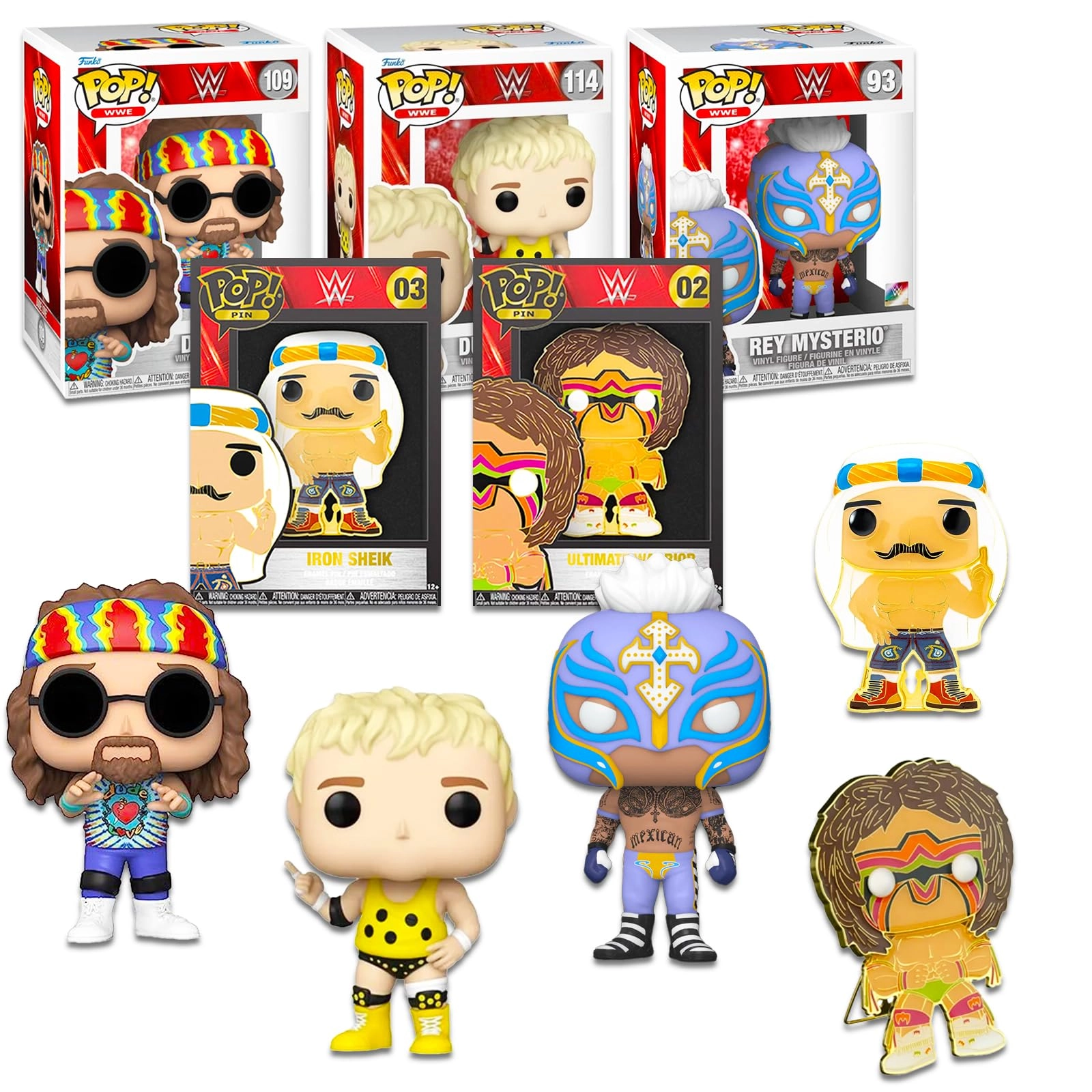 MZA STORES WWE Wrestlers Pop Figures Set - 5 WWE Wrestlers Pop Figurines and Pins