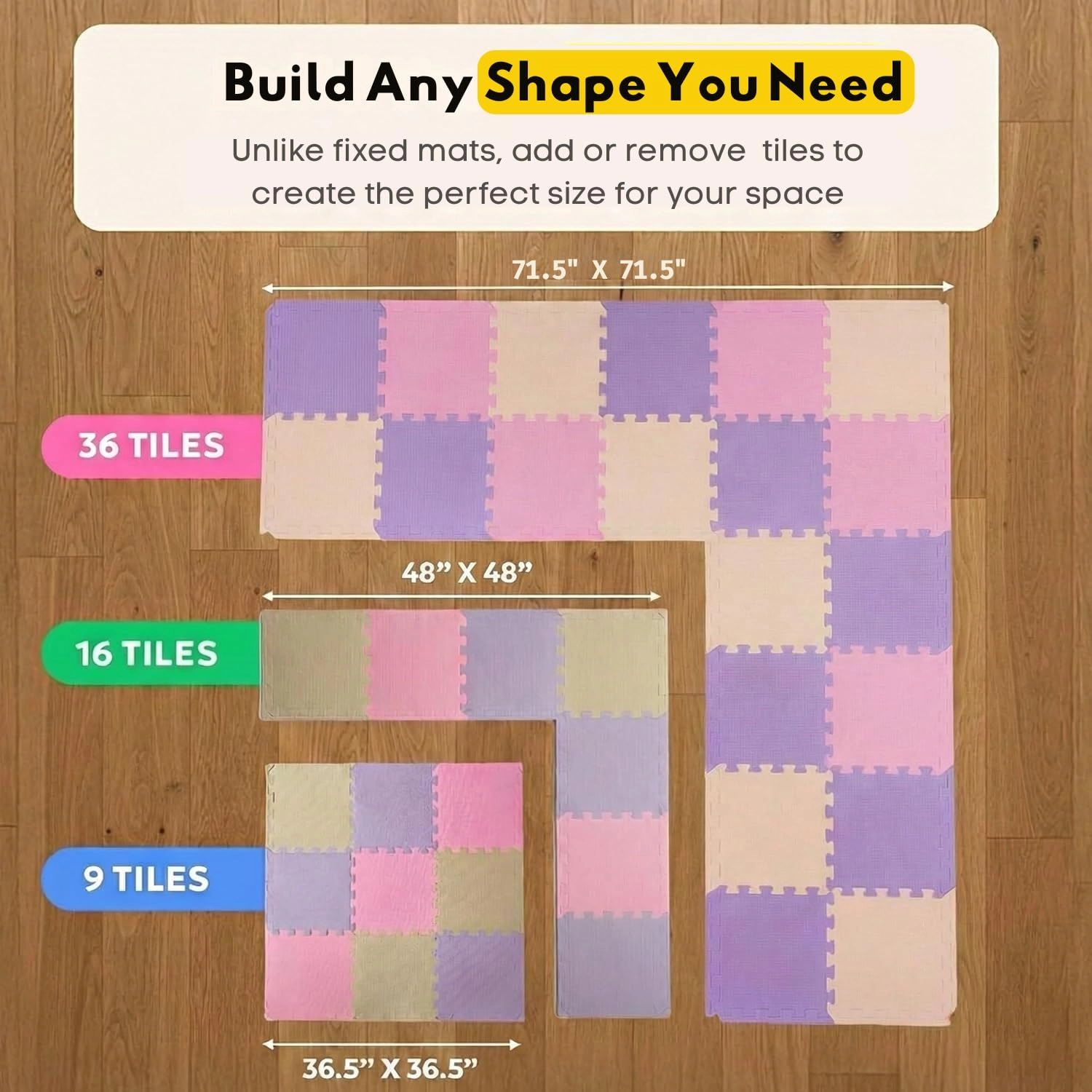 Baby Play Mat - 9 Tiles Cobalt-apricot-pine-gold