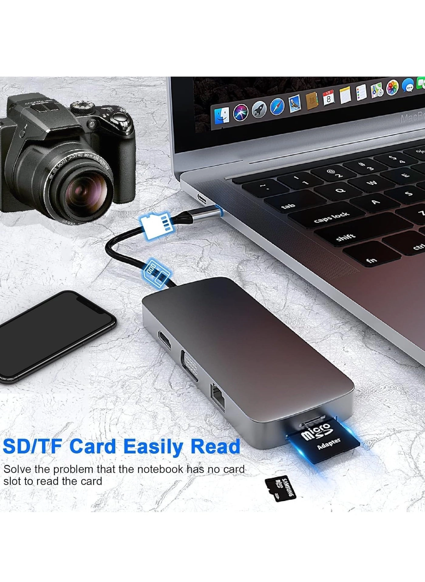 10-in-1 USB C Hub Docking Station - USB C MacBook Pro, Type C Laptops & Devices