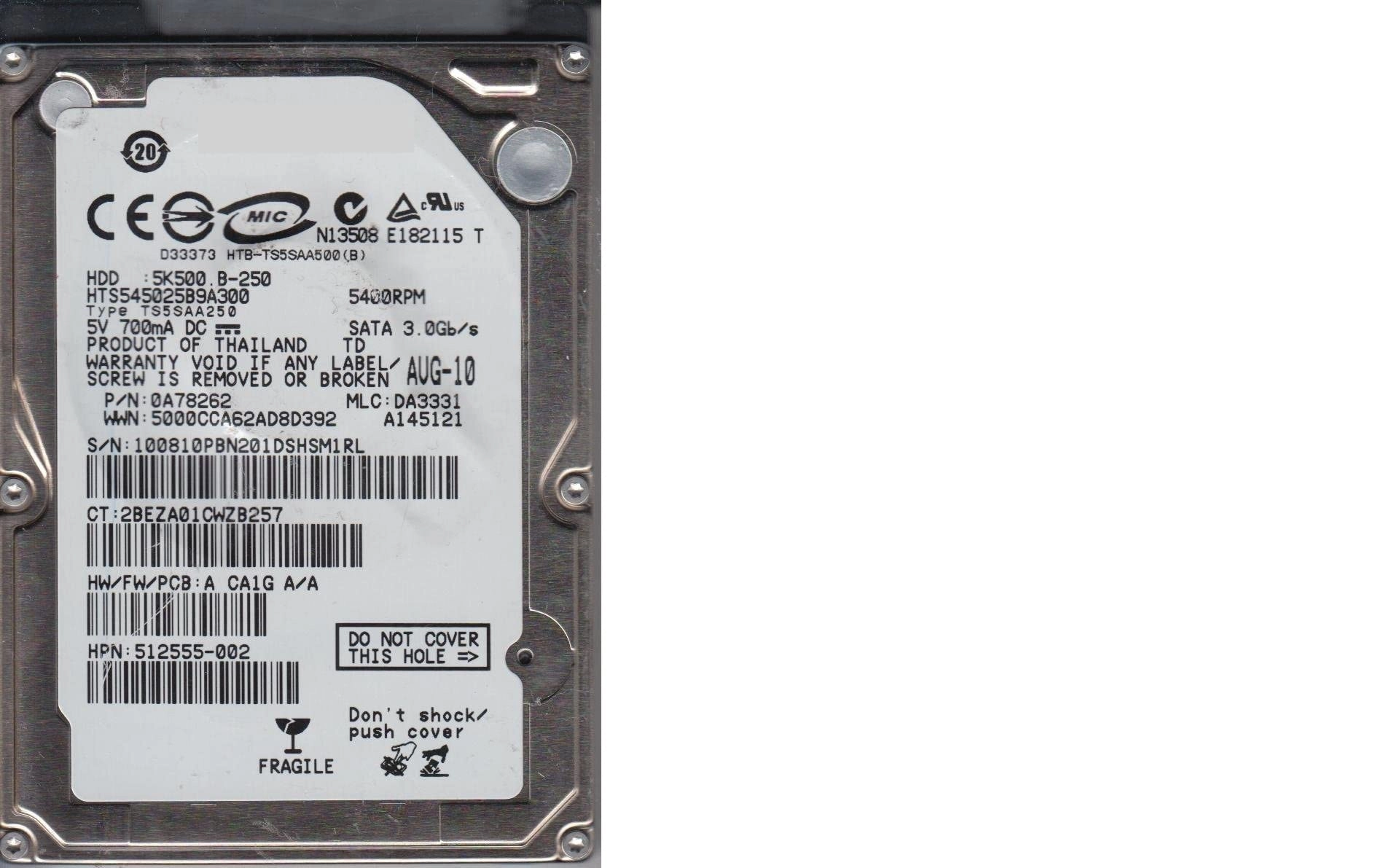 BIDCREATIONS TM B & I DATA SYSTEMS LTD 2.5" 5400rpm 8MB SATA 3Gb/s (HTS545025B9A300) - 250GB