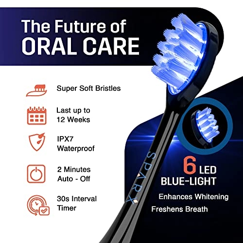 Power Whitening Electric Toothbrush - Rechargeable Ultrasonic 2 LED Brush Heads